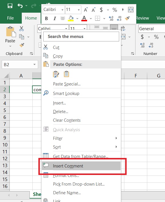 How to add Comment in cell in MS Excel