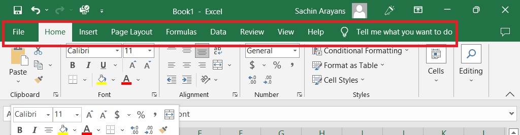 What is Ribbon in Ms Excel