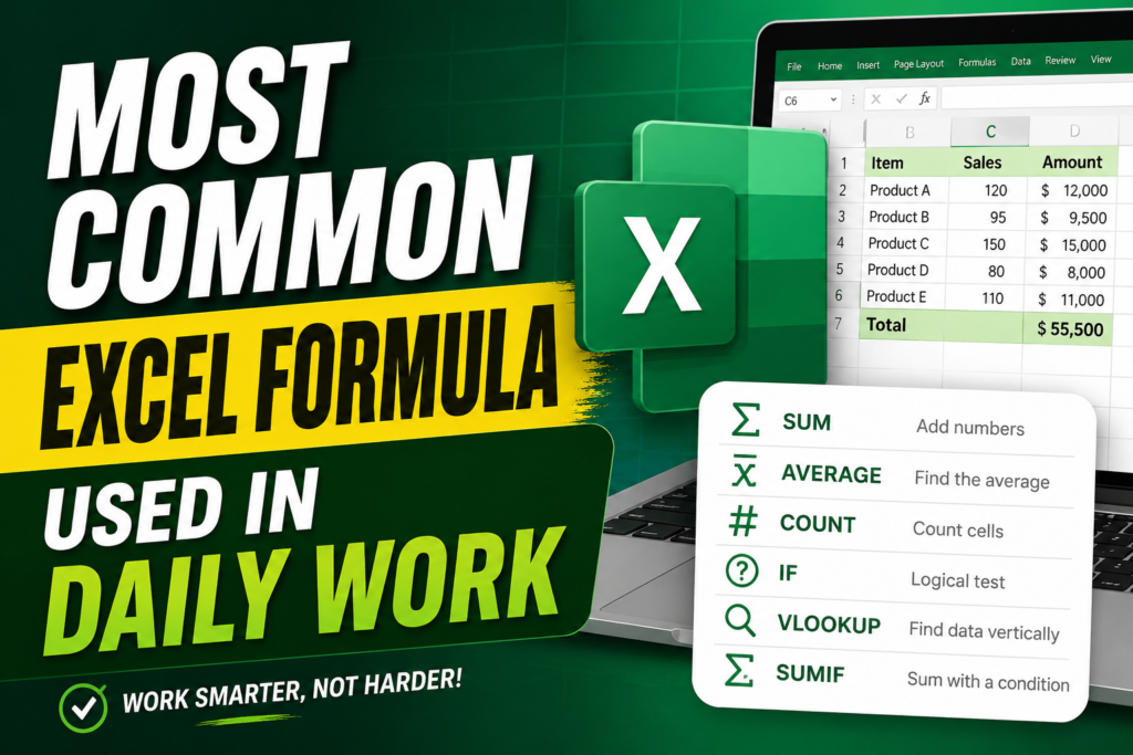 Most common excel formula used in daily word